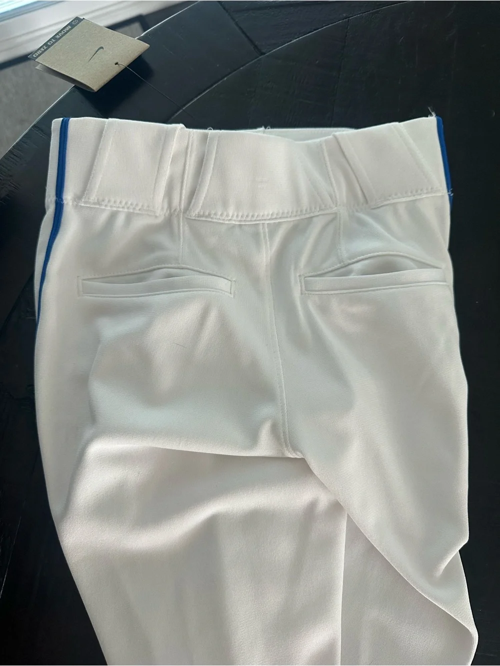 Nike Baseball Pants White w royal blue piping YXS